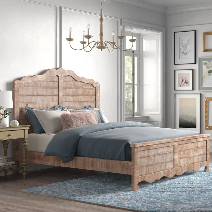 French Arched Solid Wood Rustic King Sized Bed Natural