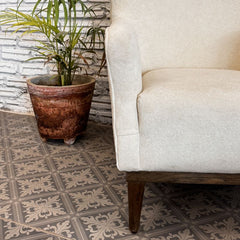 Indian Boucle Armchair With Ottomon White