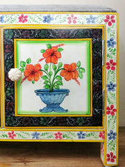 Avani Indian Hand Painted Solid Wood Storage Cabinet Seat With Cushion D72