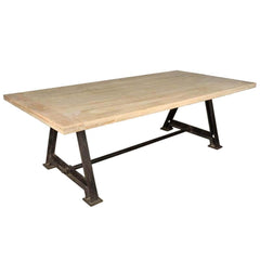 Industrial Solid Wood Trestle Iron Legs Farmhouse Dining Table