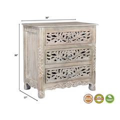 Indian Hand Carved 3 Drawers Solid Wood Bedside Table   04