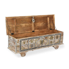 Indian Handmade Solid Wood Brass Fitted Chest Storage Blanket Box B3