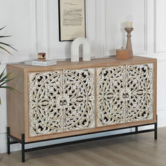 Indian Handmade Carved Mandala Solid Wood Sideboard