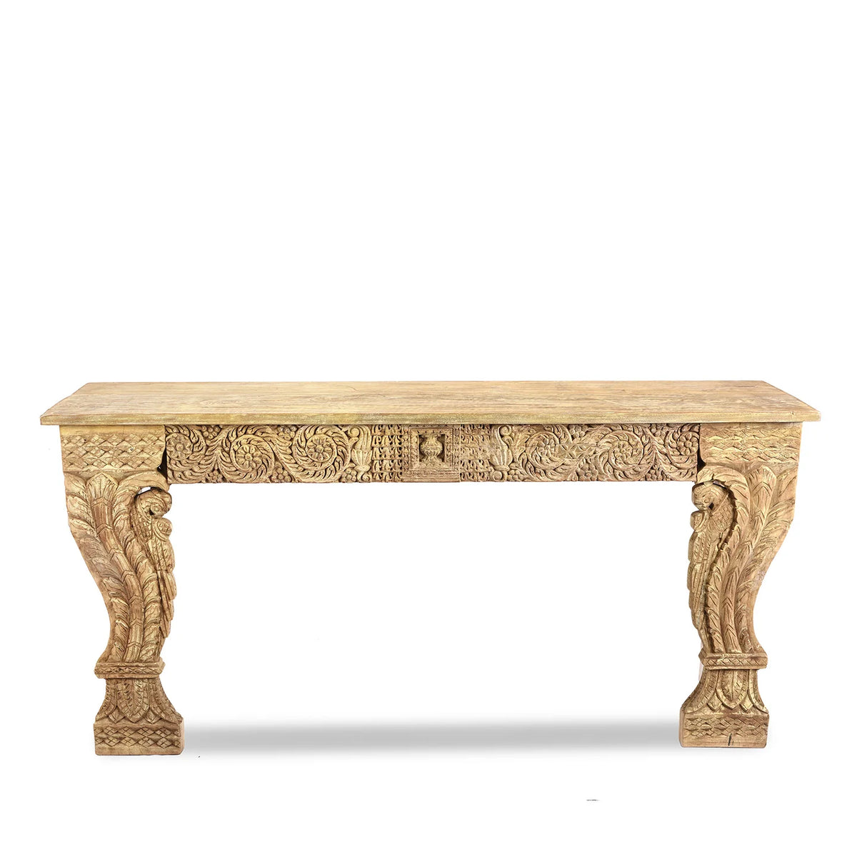 Antique Indian Hand Carved Solid Wood Console Table 02