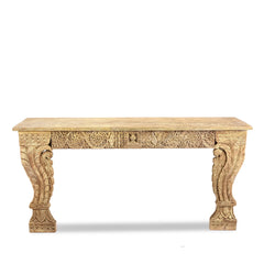 Antique Indian Hand Carved Solid Wood Console Table 02