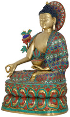Indian Lord Buddha Tibetan Buddhist Brass With Inlay Work Brass Statue