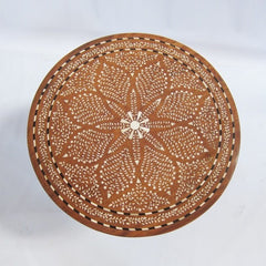 Maaya Bone Inlay Teak Round Side Table Brown Floral