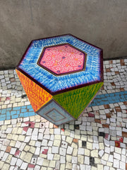 Indian Hand Painted Solid Wood Drum Coffee Table C150