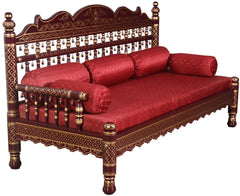 Heritage Indian Hand Carved Painted Daybed Sofa Maroon and Gold