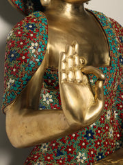 Indian Lord Buddha in Vitark Mudra Brass With Inlay Work In Brass Statue
