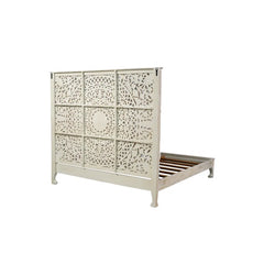 Dynasty Hand Carved Solid Wood Low Profile Standard Bed White