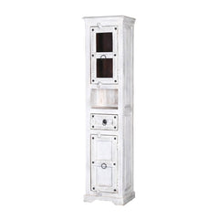 Blanc Indian Reclaimed Wood Multi-Door Tall Narrow White Linen Cabinet