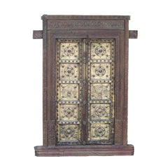 Indian Vintage Antique Handcrafted Brass Work Wooden Door 60