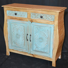 French Colonial solid blue sideboard hutch hand carved 1M