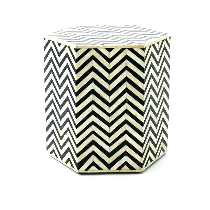 Maaya Bone Inlay Hexagonal drum Side Table Black Zigzag L