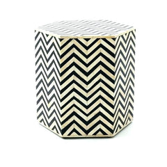 Maaya Bone Inlay Hexagonal drum Side Table Black Zigzag L