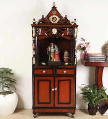 Medium Sized Handmade Sheesham Wood Home Temple In Brown