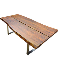 Live Edge Solid Wood & Iron Legs Rustic Farmhouse Large Dining Table