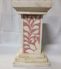 Real Bone Inlay Designer Pillar Vintage Candle Stand Holder Pink