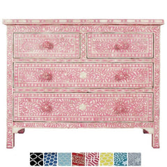 Maaya Bone Inlay Chest of 4 Drawers Dresser Pink Floral
