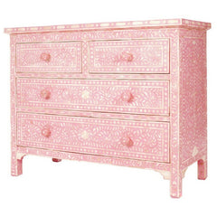 Maaya Bone Inlay Chest of 4 Drawers Dresser Pink Floral