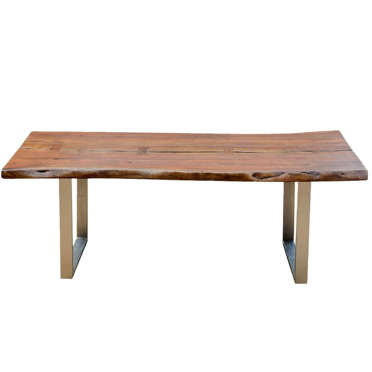 Live Edge Solid Wood & Iron Legs Rustic Farmhouse Large Dining Table