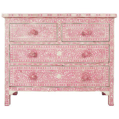 Maaya Bone Inlay Chest of 4 Drawers Dresser Pink Floral