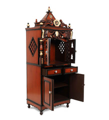 Medium Sized Handmade Sheesham Wood Home Temple In Brown