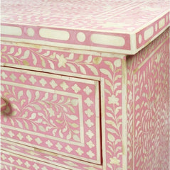 Maaya Bone Inlay Chest of 4 Drawers Dresser Pink Floral