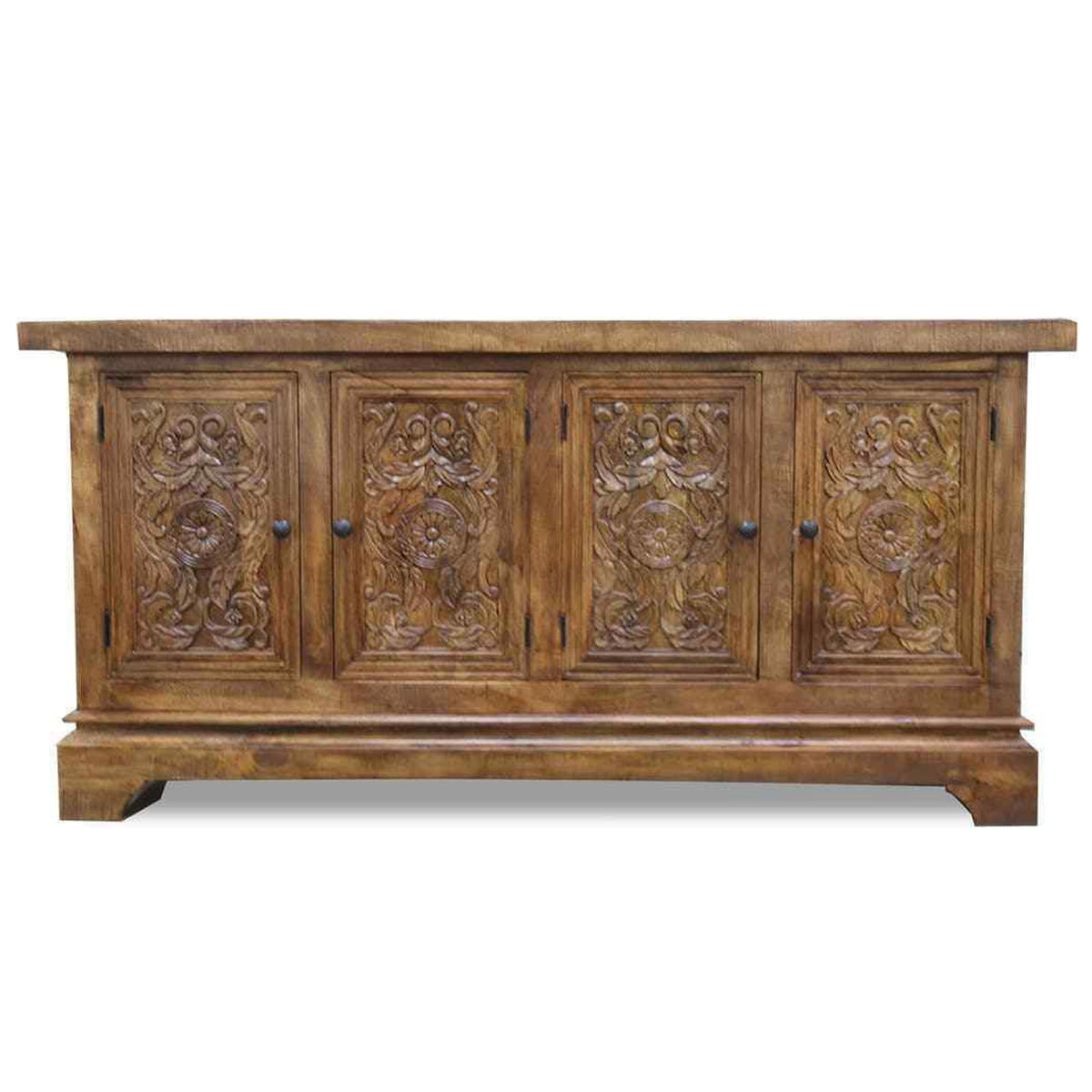 Dynasty French Hand Carved Doors Buffet Sideboard Natural Wash 170x40x70cm