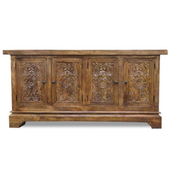 Dynasty French Hand Carved Doors Buffet Sideboard Natural Wash 170x40x70cm