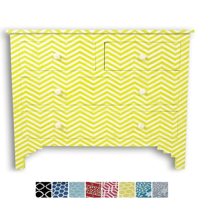 Maaya Bone Inlay Chest of 4 Drawers Yellow Chevron Zigzag