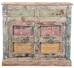 Two Doors, Two Drawer Sideboard in Scrap Wood, India Brocante