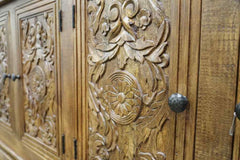 Dynasty French Hand Carved Doors Buffet Sideboard Natural Wash 170x40x70cm