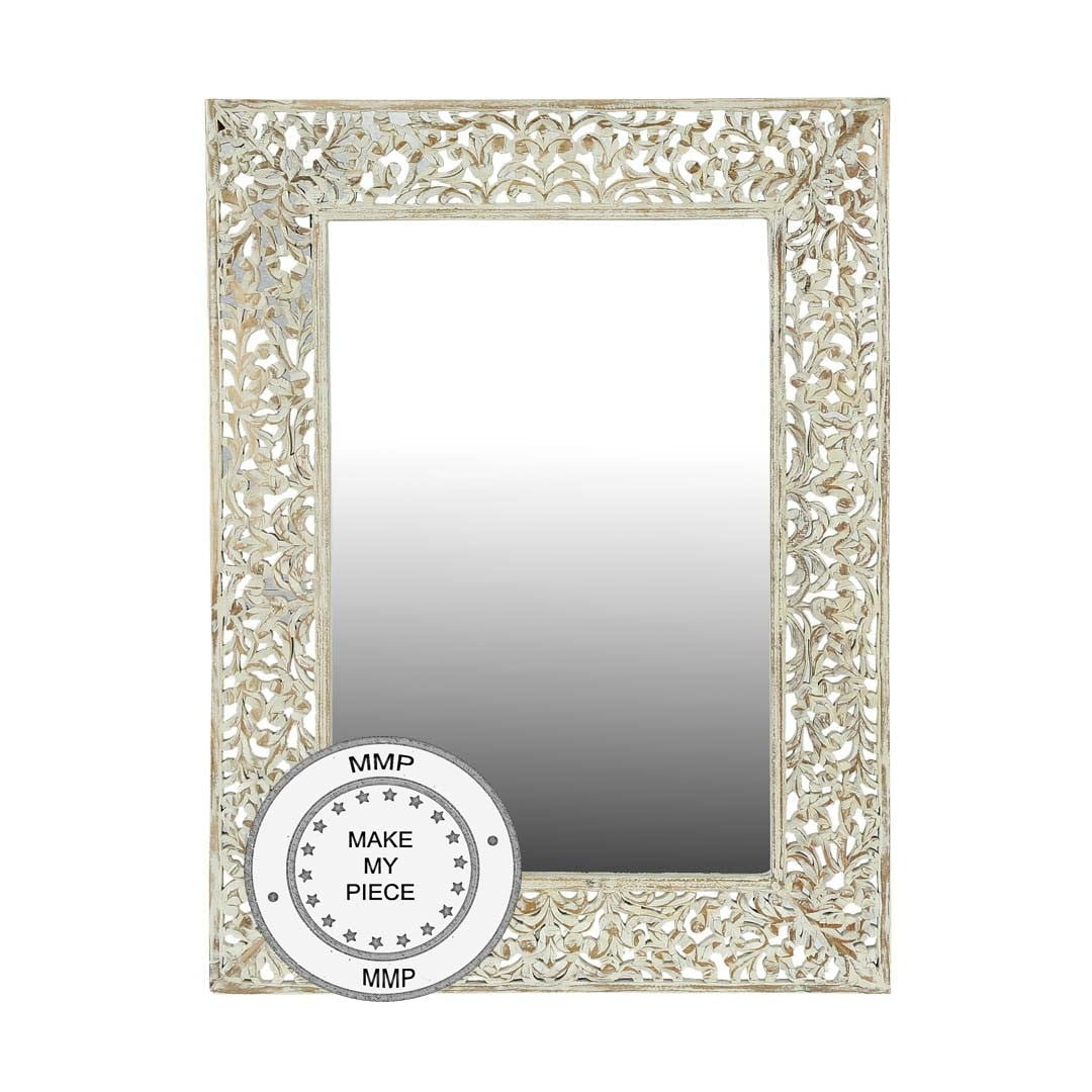 White Mirror In Carved Floral Frame