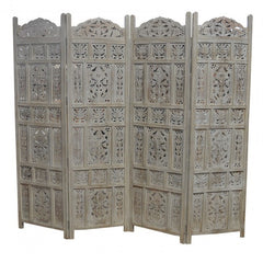 Dynasty Hand Carved Indian Partition Screen Room Divider OFF White