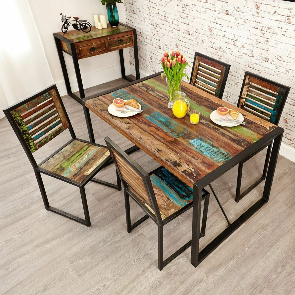 Aspen Reclaimed Wood Industrial 4 seater Dining Set Dining Table With 4 Chairs 140cm