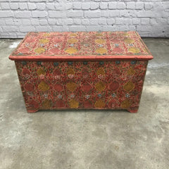 Mughal Hand Painted Indian Solid Wood Anglo Storage Chest