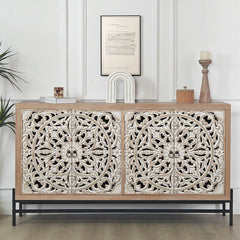 Indian Handmade Carved Mandala Solid Wood Sideboard