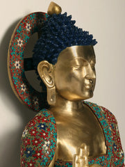 Indian Lord Buddha in Vitark Mudra Brass With Inlay Work In Brass Statue