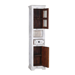 Blanc Indian Reclaimed Wood Multi-Door Tall Narrow White Linen Cabinet