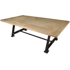 Industrial Solid Wood Trestle Iron Legs Farmhouse Dining Table