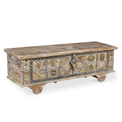 Indian Handmade Solid Wood Brass Fitted Chest Storage Blanket Box B3