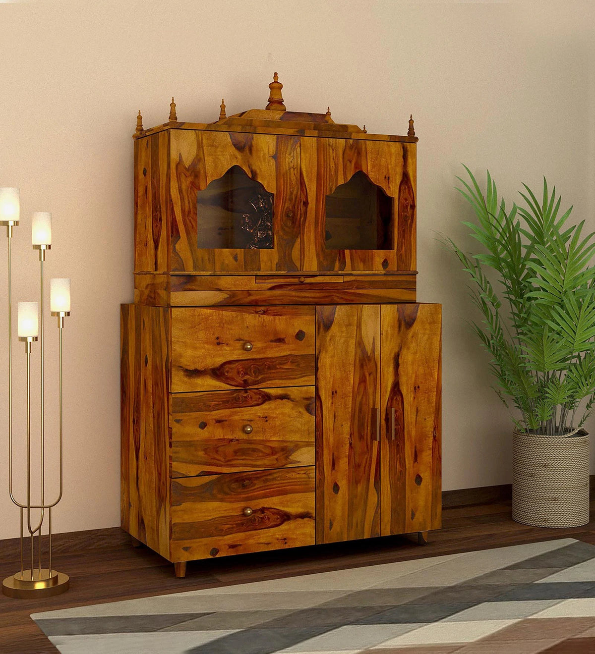 Handmade Sheesham Wood Home Temple In Brown