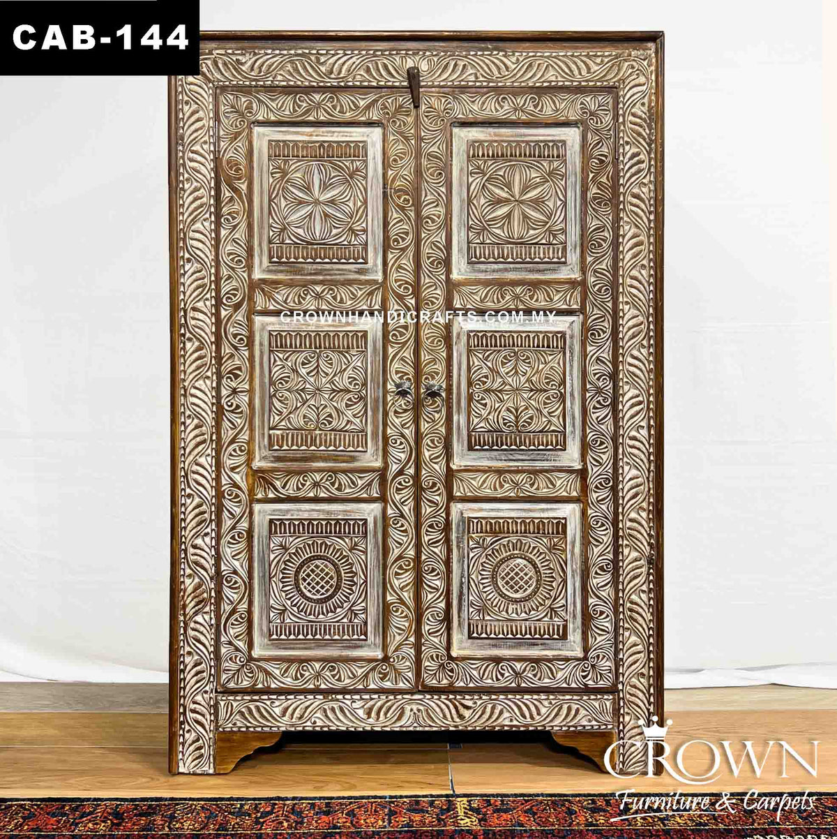 Kalah Vintage Antique Indian Hand Carved Solid Wooden Cabinet