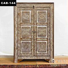 Kalah Vintage Antique Indian Hand Carved Solid Wooden Cabinet