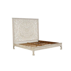 Dynasty Hand Carved Solid Wood Low Profile Standard Bed White