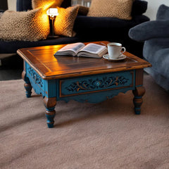 Indian Vintage Hand Carved Solid Wood Coffee Table C120