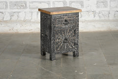 Indian Solid Wood Hand Carved Bedside Black