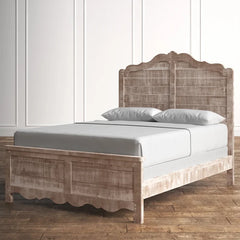 French Arched Solid Wood Rustic King Sized Bed Natural